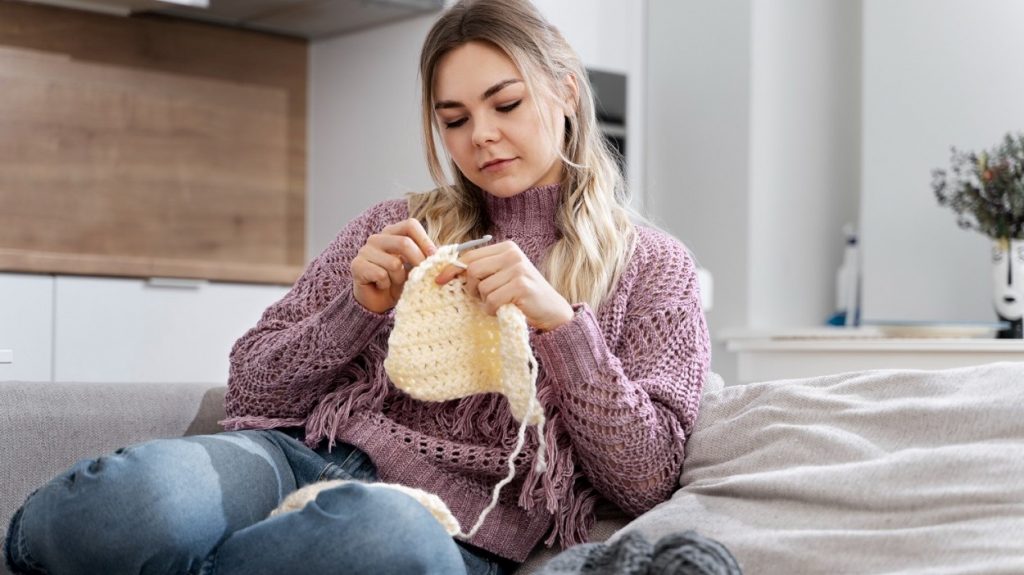 knitting when alone at home